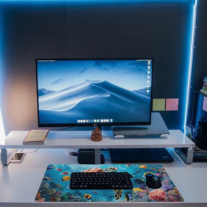 XL Mouse Pad,Sea Turtle with Colorful Fish Large Gaming Mouse Pad,The Underwater World Desk Mat,Extended Big Computer Keyboard Desk Pad with Non-Slip Base Stitched Edges 31.5"x11.8"
