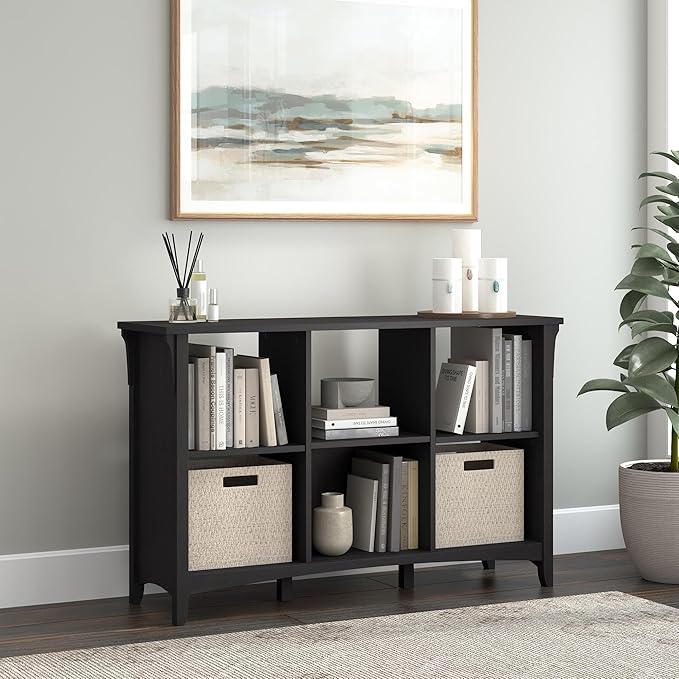 Bush Home Salinas 6 Cube Organizer in Vintage Black, Office Storage Solution, Home Organizer with Open Shelving, Compact Unit for Books and Supplies