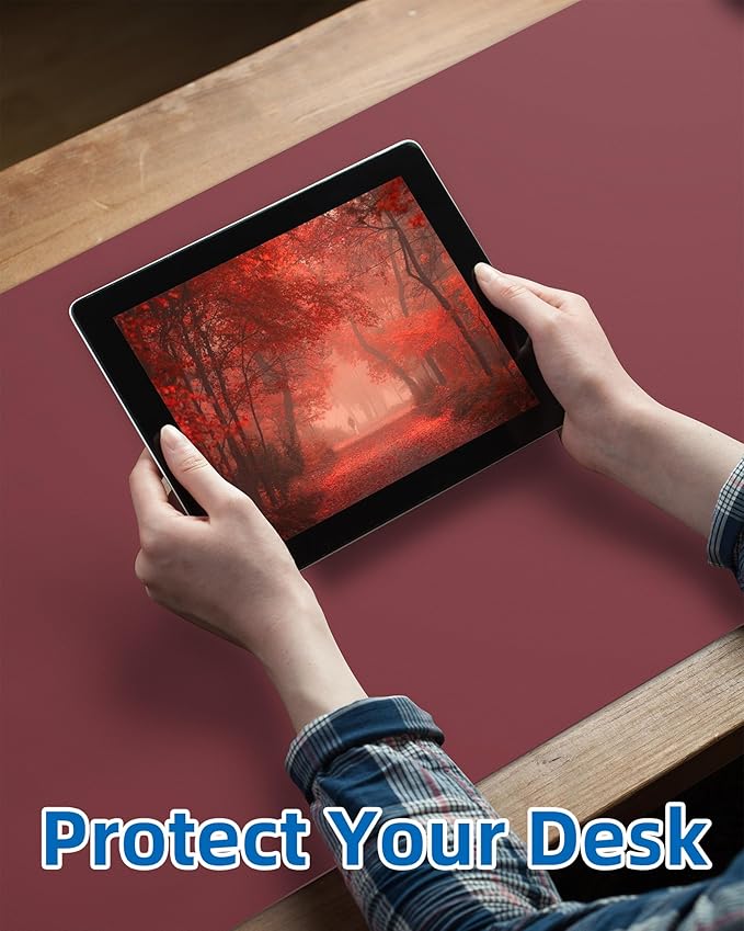 Leather Desk Pad Protector, Mouse Pad, Office Desk Mat, Non-Slip PU Leather Desk Blotter, Large Desk Mat, Waterproof Keyboard Mat for Office/Home/Decor (Burgundy Red, 48" x 17")