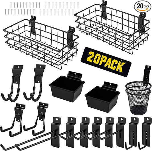 20-Piece Slatwall Accessories Organizer Kit – Heavy-Duty Wall & Slatwall Storage for Small Tools, Craft Supplies, Garage & Workshop Organization