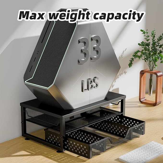 Simple Trending Desk Organizer and Accessories, Computer Monitor Stand Riser with Drawer, Metal Laptop Stand for Desk, Black