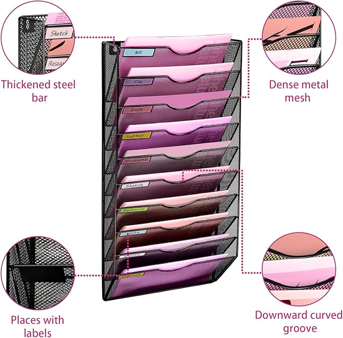 Wall Mounted File Organiser A7 Mesh in Hanging Wall File Holder Mail Organiser