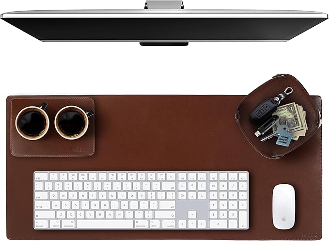 ELIZO Leather Desk Pad Real Leather Desk Mat Thick (3mm) Double Layer (31x15.6) Cover Blotter Desk Protector Large Computer Mat for Keyboard Mouse Pad Table Laptop Mat Office Accessories - Chestnut