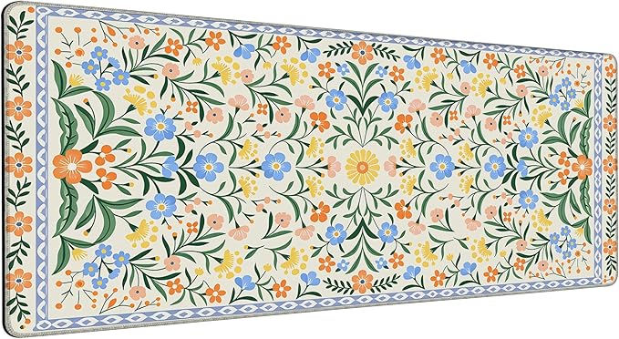 Large Gaming Mouse Pad Green Floral Desk Mat,Non-Slip Rubber Base Stitched Edges,Extended Mousepad for PC,Laptop,Office,Home Decor(31.5 x 11.8 Inch)