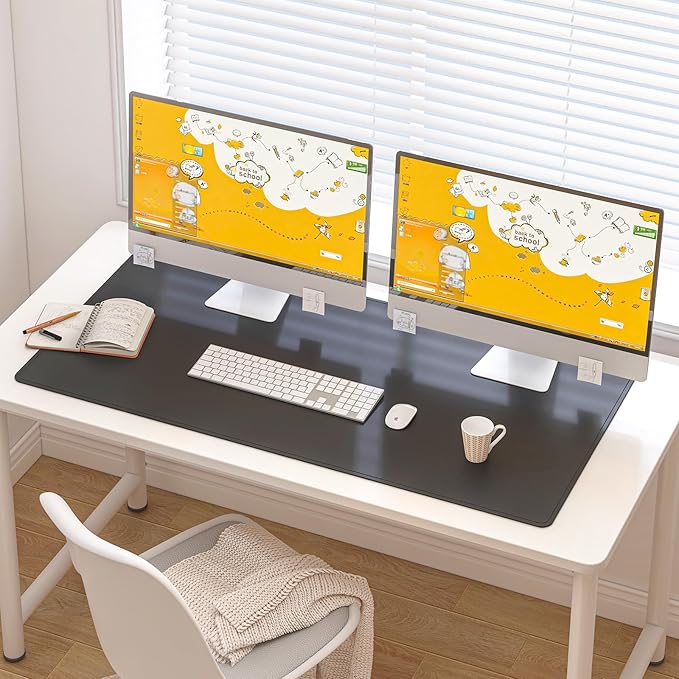 DAWNTREES Desk Mat for Desktop,PU Leather Desk Pad Protector,Non Slip, Large Mouse Pad and Keyboard Mat, Waterproof Writing Pad for Office and Home (Black,39.4''x19.7'')