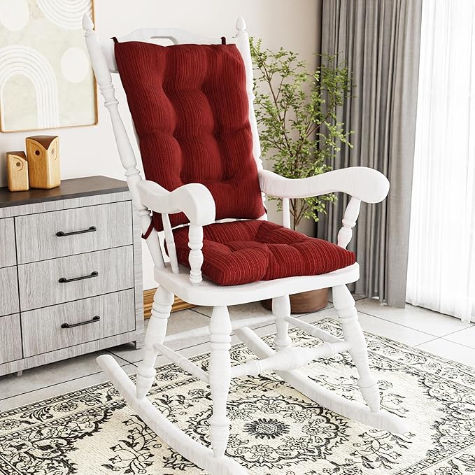 Klear Vu The Gripper Non-Slip Rocking Chair Cushion Set with Thick Padding, Includes Seat Pad & Back Pillow with Ties for Indoor Living Room Rocker, 17x17 Inches, 2 Piece Set, Garnet