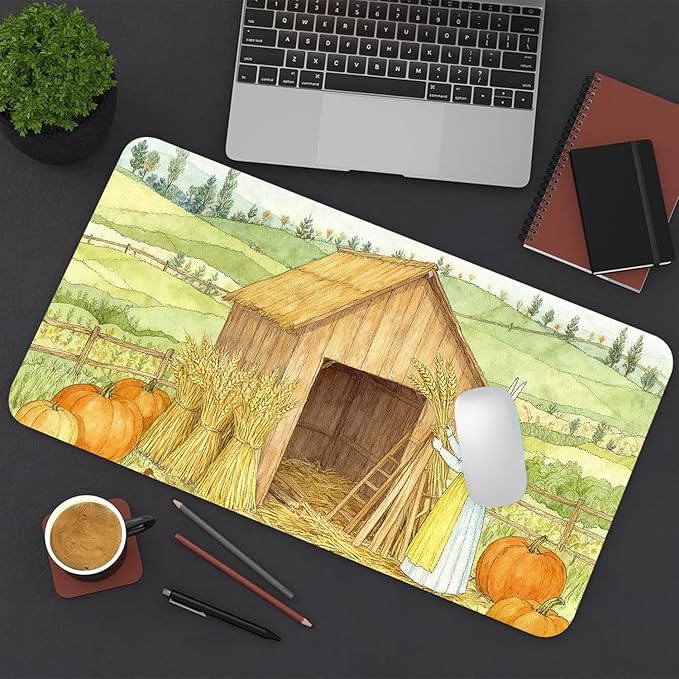 Farmer Rabbit Mouse Pad PU Leather Harvest Desk Mat Large Waterproof Gaming Pad Non-Slip Keyboard Mouse Pad Writing Pad for Gamer Office&Home