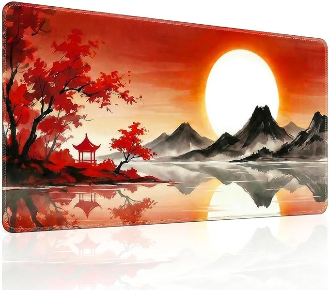 Large Gaming Mouse Pad, 35.4 x 15.7 Inch Computer Mousepad, Waterproof Gaming Mousepad with Stitched Edges and Non-Slip Rubber Base, Extended Desk Mat for Home Office Work(Sunset)