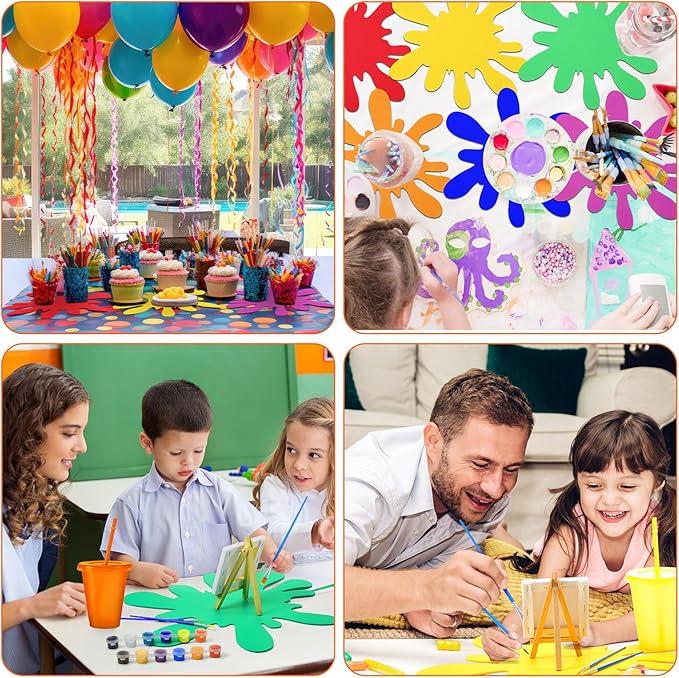 Tegeme 24 Pcs Large Paint Splatter Felt Art Colorful Mats, Rainbow Art Party Supplies Prop for Craft Wall Decal School Bulletin Board, Neon Paint Birthday Party Table Decoration (Classic,Rainbow)