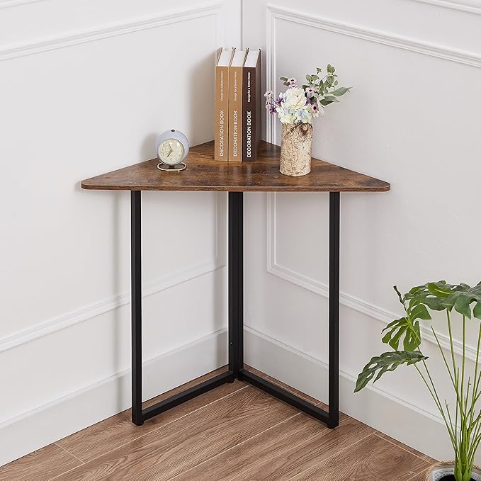 VECELO Ϲоrnеr Shelf, End/Side Tables Ϲоrnеr Computer Desk Storage Shelf for Small Space Triangle Steel Frame Ϲоrnеr Shelves with Metal Frame, Living Room, Bathroom, Brown 31.1"