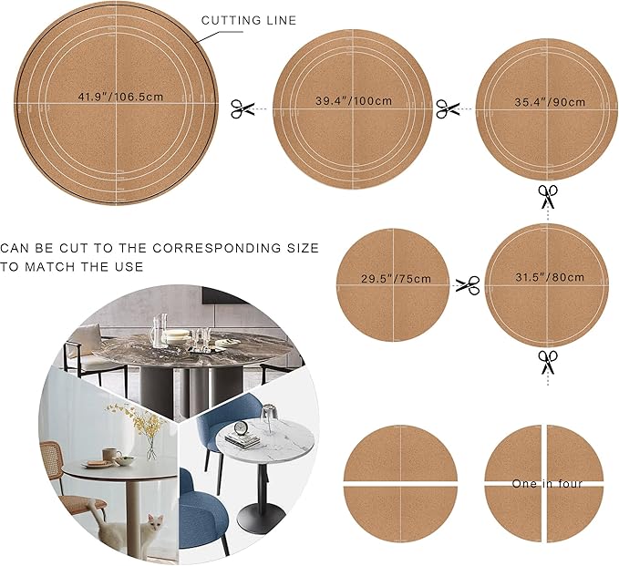 CENNBIE 42/40/36/32/30 Inches Round Table Mat - Cork Leather Table Pad Protector - Suitable as Side Dining Coffee Table Cover - Can Be Cut to Fit (Cream)