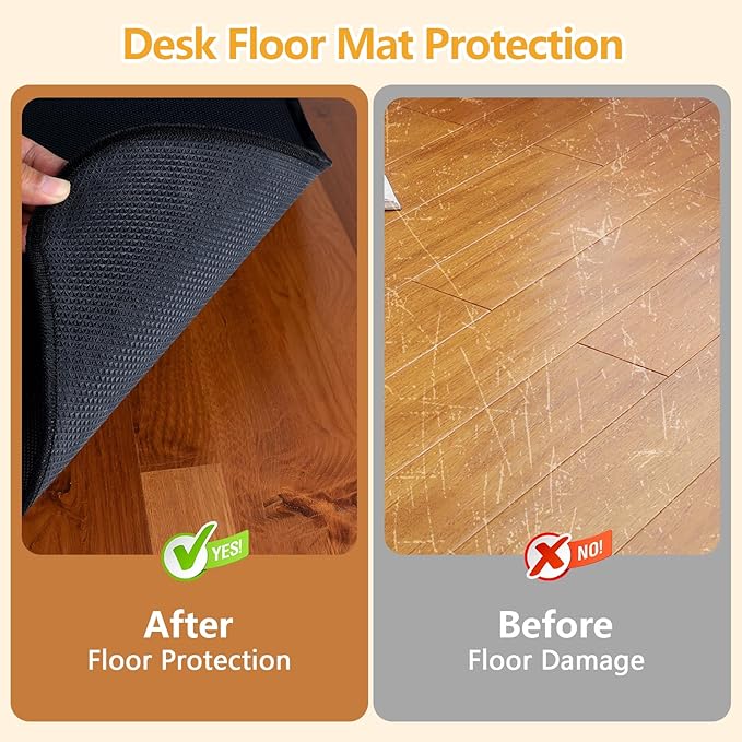 Office Chair Mat for Hardwood Floor, 36"x48" Non-Slip Floor Protector Heavy Duty Computer Desk Rolling Chair Mat for Home & Office - Black
