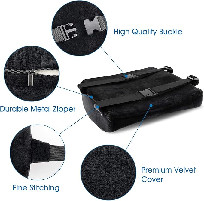 Memory Foam Lumbar Pillow and Seat Cushion Combo, Ergonomic, Lower Back and Coccyx Support, Premium Washable Velvet Covers with Non-Slip Bottom, Ideal for Office Chairs and Car Seats (Black)