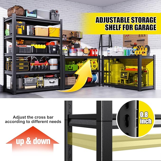 Set of 3 Garage Shelving - 2050 lbs 5 Tier Storage Shelves, Adjustable Heavy Duty Metal Shelving Unit and Storage Large Rack, Utility Steel Shelf for Warehouse Industrial Pantry Basement 71"x46"x20"