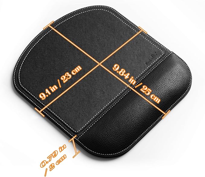 Black Office Square Leather Mouse Pad with Wrist Rest Non-Slip Design, Business Style Gaming PU Mousepad for Learners, Workers &Computer Users.