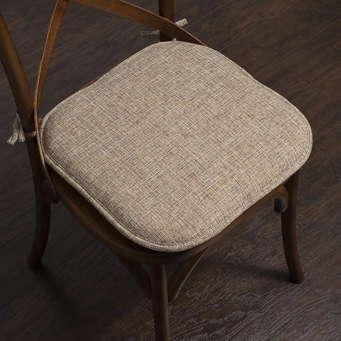 Sweet Home Collection Chair Cushion Memory Foam Pads with Ties Honeycomb Pattern Slip Non Skid Rubber Back Rounded Square 16" x 16" Seat Cover, 4 Pack, Aria Brown