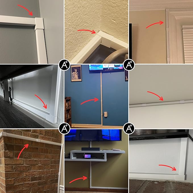 A+ ELECTRIC Cord Cover Full Kit, 26ft/315in Self-Adhesive Cable Raceway, 20 Snap-On Channels, Wire Hider for TV, HDMI & Speaker Cables, Includes Connectors & Corners, Paintable Cable Management, White