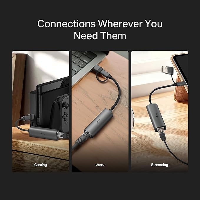 TP-Link 2-in-1 USB 3.0 & USB C to Ethernet Adapter, RJ45 Gigabit LAN, Plug & Play, Aluminum Case, Ethernet Adapter for Laptop, Thunderbolt 4/3 Compatible with Windows, Mac/iPad OS & More (UE310C)
