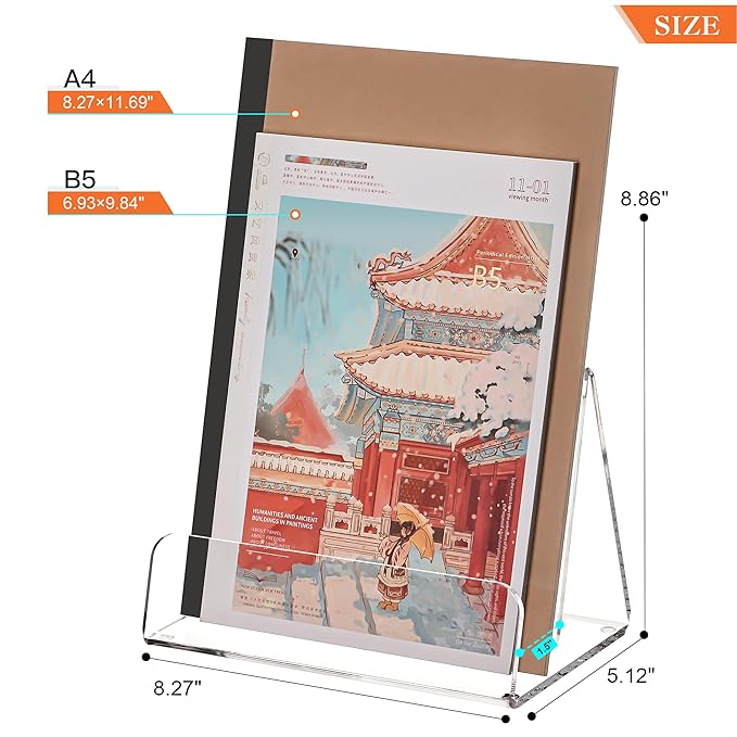 HeZone Acrylic Brochure Holder 8x9 Inch,Clear Pamphlet Holder Display Stand for Trifold 8&9&11 Inch Flyers,Pamphlets,Booklets,Menu,Leaflets for Office,Home,Store,2 Pack,A4