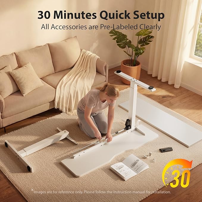 Cubiker Standing Desk, 40x24 Inches Sit Stand Home Office Desk, Electric Stand up Desk, Adjustable Desk with Splice Board, White Frame/White Top