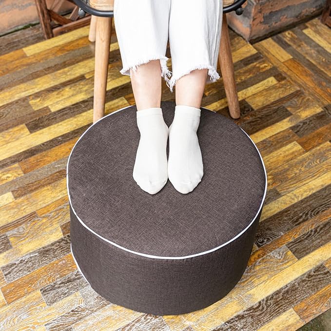 Outdoor Ottoman Outdoor Ottomans for Patio 20x12 Inches Modern Lightweight Foam Stuffed Pouf Outdoor Footstool Footrest Foot Stool Waterproof (Dark Coffee)
