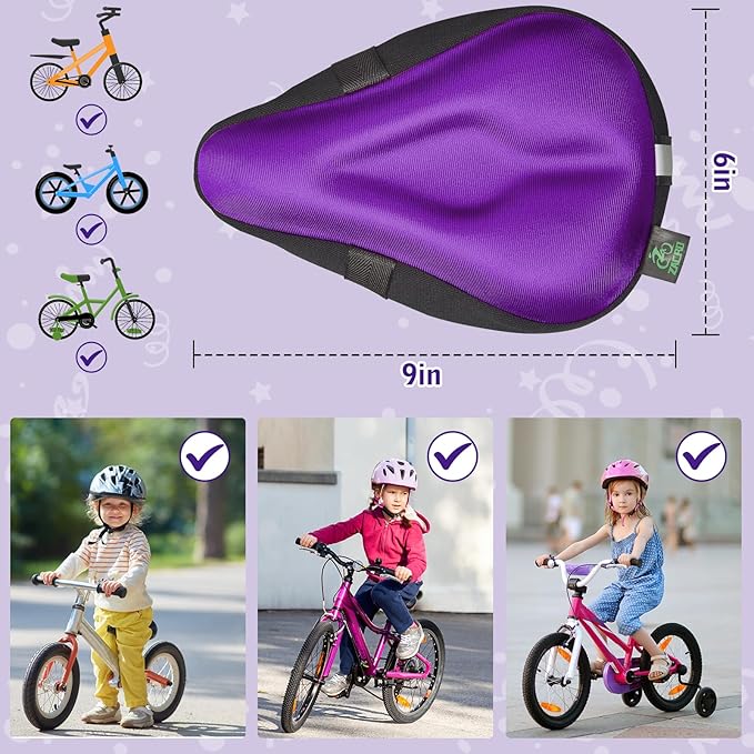 Zacro Gel Kids Bike Seat Cushion Cover for Boys & Girls, Anti-Slip Bike Seat Cover for Toddler, Breathable & Extra Soft Memory Foam Child Bicycle Saddle Padded with Reflective Strip, 9"x6"