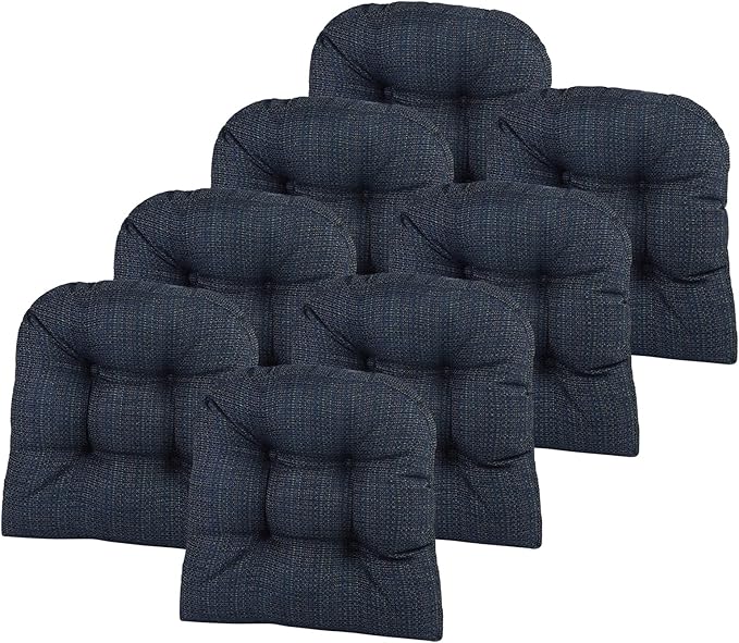 Klear Vu Gripper Overstuffed Universal Non-Slip Dining Chair Cushions for Kitchen Decor or Office Use, U-Shaped Skid-Proof Seat Pad, 15x15 Inches, 8 Count (Pack of 1), Waffle Navy Blue