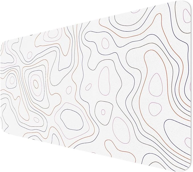 White Topographic Map Desk Mat 35.4" x 15.7", PU Leather Computer Laptop Mat, Non-Slip Waterproof Mouse Keyboard Pad, Large Desk Blotter, Leather Writing Matt for Work/Home 35.4"x 15.7", Topographic