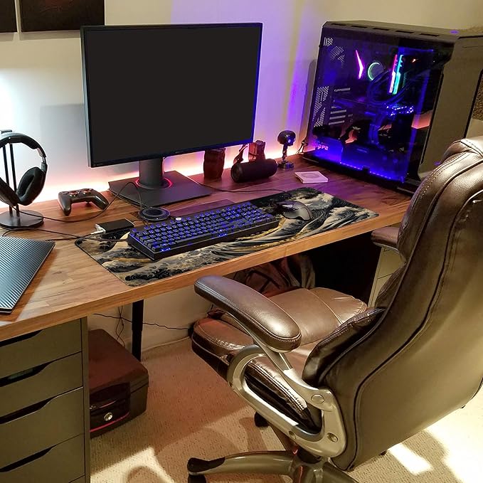 Long Gaming Mouse Pad Extended Anime Large Desk Pad with Non-Slip Base Full Keyboard Mat with Stitched Edges for Gaming and Office 31.5 x 11.8 inches (Sea Full Moon)