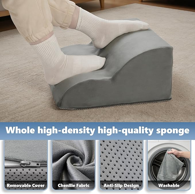 Foot Rest Under Desk for Office, Ergonomic Adjustable Footrest with Washable Cover, Soft Desk Foot Stool for Home Office, Work, Gaming, Long Sitting, Gray