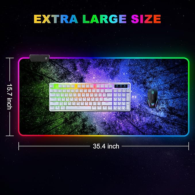 ARTSO Gaming Mouse Pad RGB Starry Sky, Forest Large Mousepad with Non-Slip Rubber Base, Cool XXL Computer Desk Pad, 35.4 x15.7In Big Gaming LED Light Up Mouse Pad for Gamer