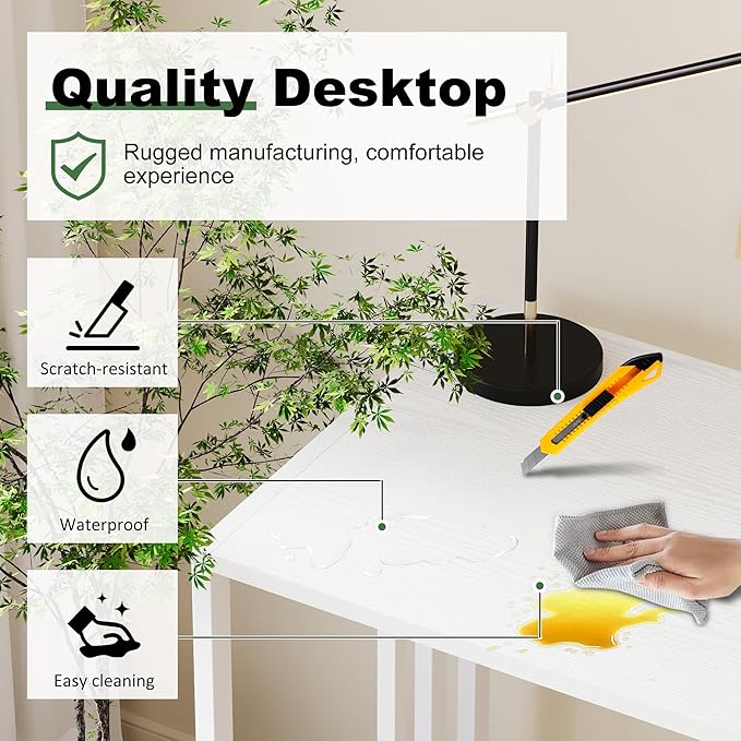 Lutown-Teen Small Folding Desk 35 inch, No Assembly Required Narrow Office Desk, Writing Gaming Computer Camping Table, White