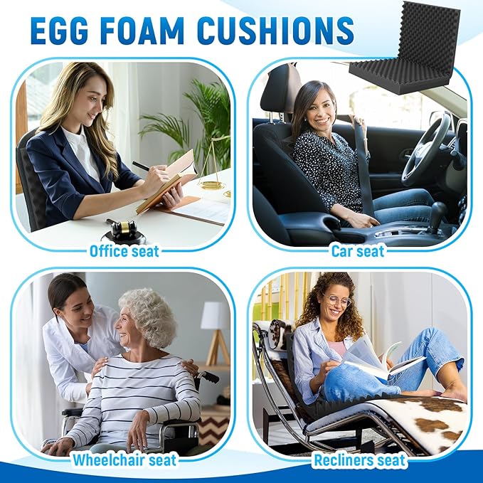 Geiserailie 1 Pcs 32 x 18 x 3 Inches Egg Foam Pad with Back Egg Foam Cushions Wheelchair Seat Cushion to Relieve Back for Office Chairs Wheelchairs Recliner Chair Accessories (Black)