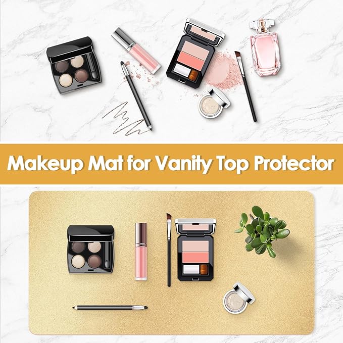 Makeup Mat for Vanity to Protect Desk Top 23.6 x 11.8 in, Dual-Sided Makeup Mat, Easy to Clean Desk Pad - Waterproof and Oilproof Vanity Accessories (Gold and Pink)