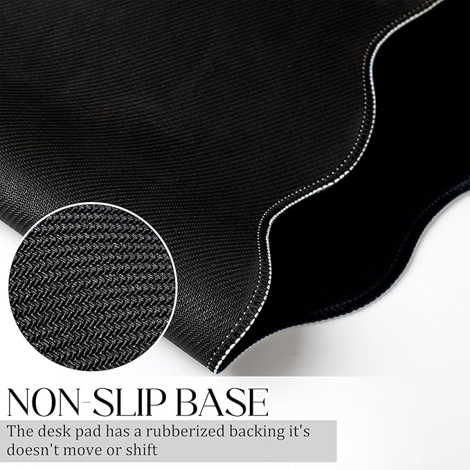 Hahafelt Scalloped Desk Mat Large Desk Pad Cute Coquette Table Mat Aesthetic Preppy Table Make up Pad Nonslip 2026 Graduation Gift with Stitching Waterproof Gaming(Black,31.5 x 15.8 Inches)