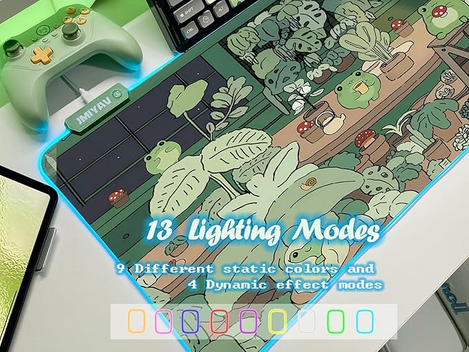 JMIYAV Little Frog RGB Green Gaming Mouse Pad 31.5x12 Inch PC XL Large Glowing Led Light Up Desk Pad Non-Slip Rubber Base Computer Cute Mousepad Mat Desk Accessories Gaming Setup 31.5x12 Inch