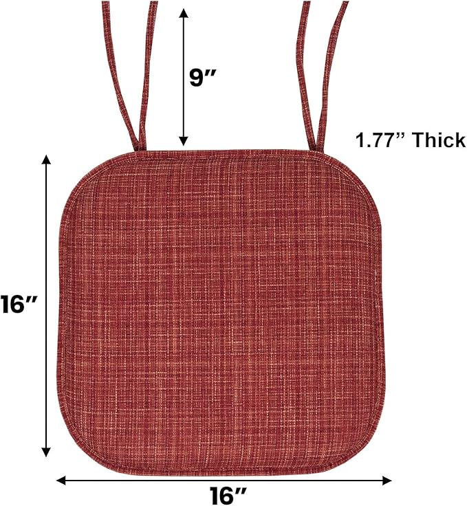Sweet Home Collection Chair Cushion Memory Foam Pads with Ties Honeycomb Pattern Slip Non Skid Rubber Back Rounded Square 16" x 16" Seat Cover, 6 Pack, Aria Burgundy