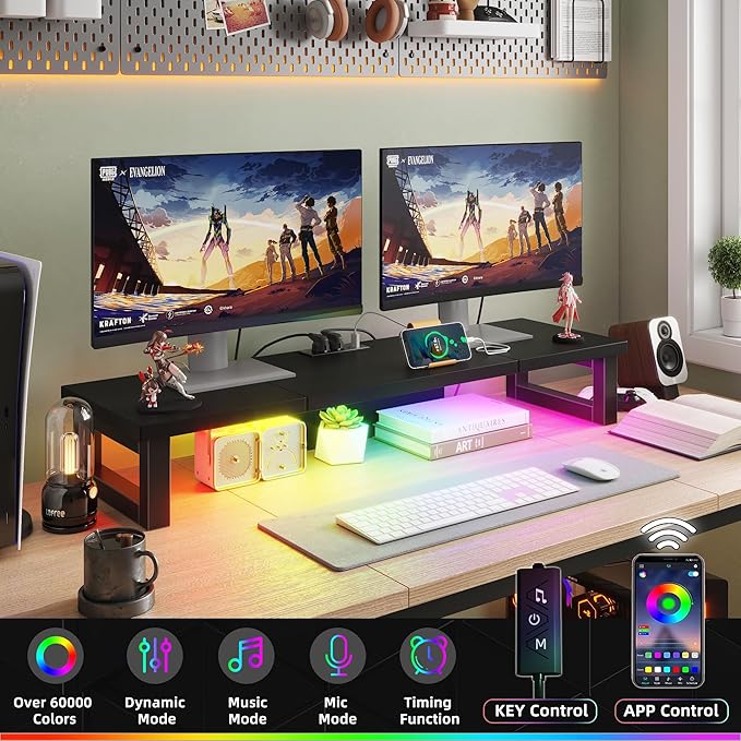 WESTREE Dual Monitor Stand Riser with Power Outlet, Computer Monitor Stand Riser for 1~2 Monitors, Multi-Purpose Desktop Organizer Riser for Computer,Laptop,Printer,TV