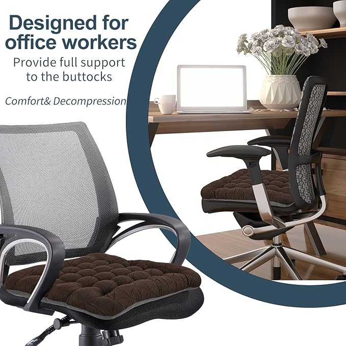 BUYUE Good Support Office Chair Cushion, Luxury Jacquard with Anti-Skid Silicone Seat Cushion Padded for Computer Desk Kitchen Chair (1 Count, Brown)