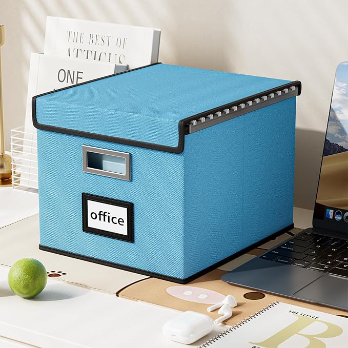 Decorative File Organizer Document Storage Boxes with Lids, Linen Hanging Filing Storage Boxes, Decorative Home/Office Filing System for File and Folders Storage