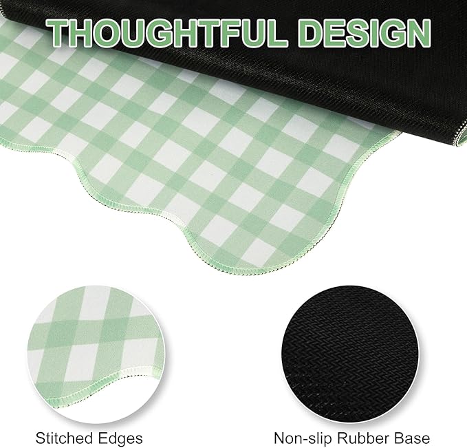 L-SPOUTTO Green Checkered Mouse Pad,Cottagecore Scalloped Desk Mat XXL Large Cute Pastel Gaming Mousepad,35.4x15.7in Non-Slip Keyboard Pad Waterproof Desktop Mat for Laptop Computer Game Home Office
