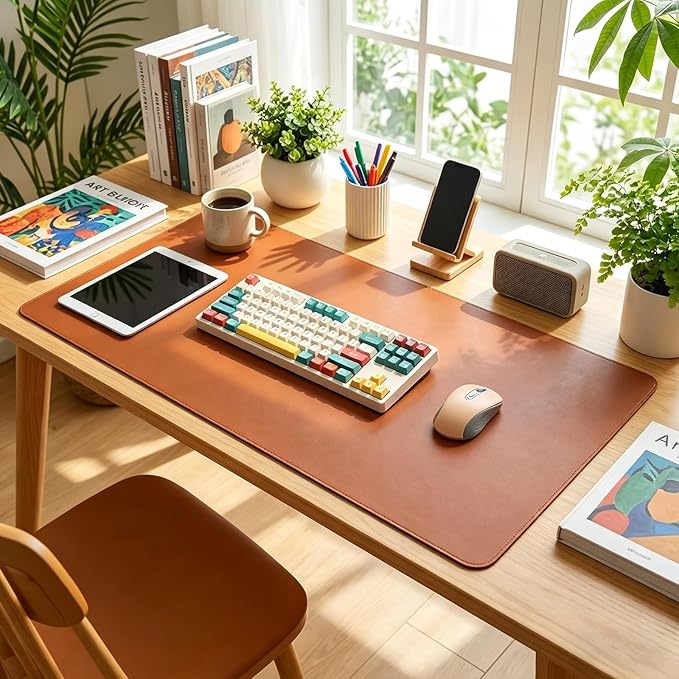 Leather Desk Pad Protector, Office Desk Mat, Mouse Pad, Non-Slip PU Leather Desk Blotter, Laptop Desk Pad Desk Accessories for Office and Home (Brown, 19.7'' x 25.22'')