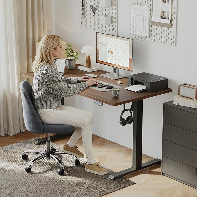 Klicelor 48 Inch Electric Standing Desk, Height Adjustable Office Desk, Sit Stand Up Computer Desk with Memory Preset, Two-Piece Desktop, Dark Walnut