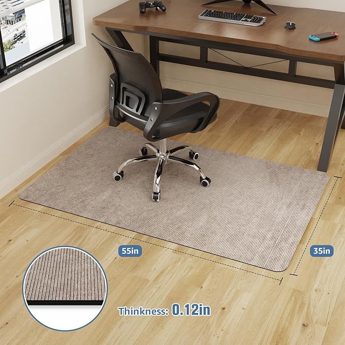 Placoot Corduroy Office Chair Mat, 35x55 Inch, Light Brown, Anti-Slip Rubber Base for Hard Floors, Desk Mat by Placoot