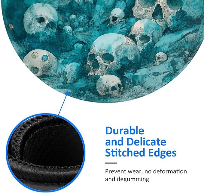 Skull Round Mouse Pad Premium Textured Mouse Mat Washable Mousepads with Extended Stitched Edges Non Slip Rubber Base Small Mousepad 7.9 X 7.9 X 0.12 Inches