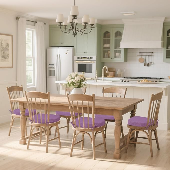 Windsor Chair Cushions for Dining Chairs 1 Pack Non Slip Kitchen Seat Cushion with Ties and Washable Covers Indoor Comfortable Seat Pad with Thick Foam 16.5" x 15.5" x 2" Purple