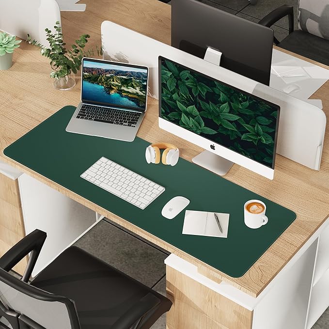 AFIING Cork Desk Mat 47" x 17", Dual-Sided Natural Cork & PU Leather Desk Pad, Non-Slip Waterproof Large Mouse Pad for Office, Home & Gaming (Dark Green)