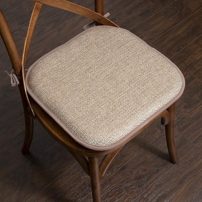 Chair Cushion Memory Foam Pads with Ties Honeycomb Pattern Slip Non Skid Rubber Back Rounded Square 16" x 16" Seat Cover