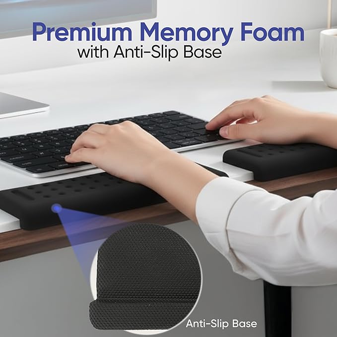 Keyboard Wrist Rest with Edge Protector - 11.8 Inch 2 Pack L Shaped Desk Pad - Ergonomic Memory Foam Wrist Support for Keyboard - for Office, Gaming, Computers and Laptops - Smooth Cover Cushion