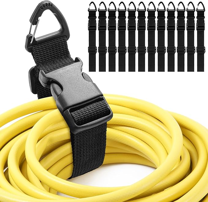 12 Pack 17 Inch Adjustable Extension Cord Holder Organizer with Triangle Clips for Garage Organization and Storage Heavy Duty Extension Cord Hanger for Men Workshop (Black)